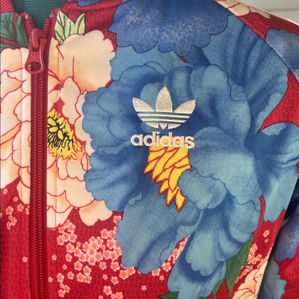 Adidas Red and Blue Floral Jacket X farm Rico floral jacket